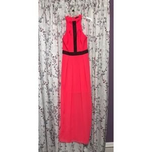 Dressy coral/pink maxi dress.